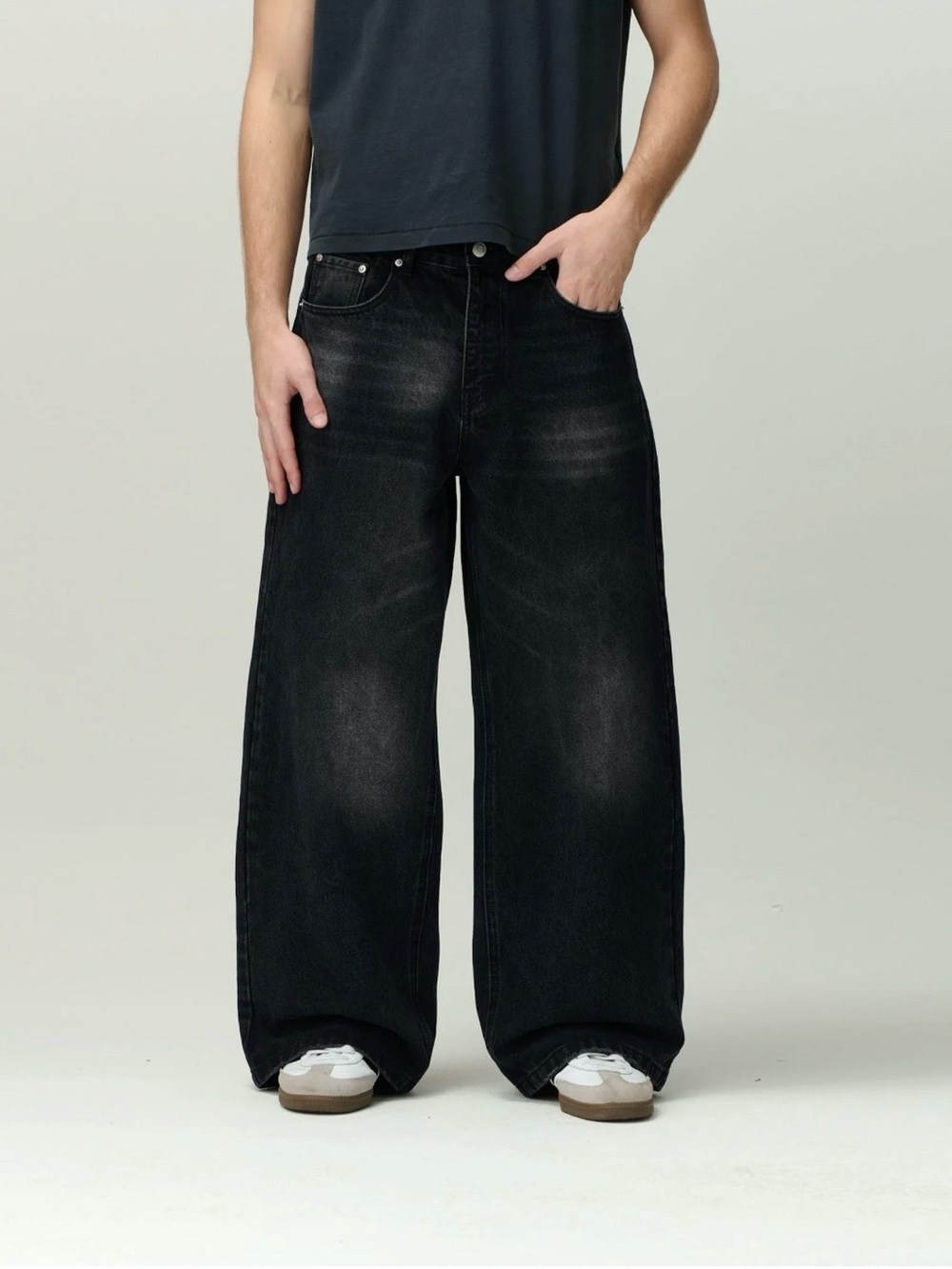 BARELINE NEW Stone Wash V2 Denim Wide Leg Jeans Charcoal Black NWT Sz 30